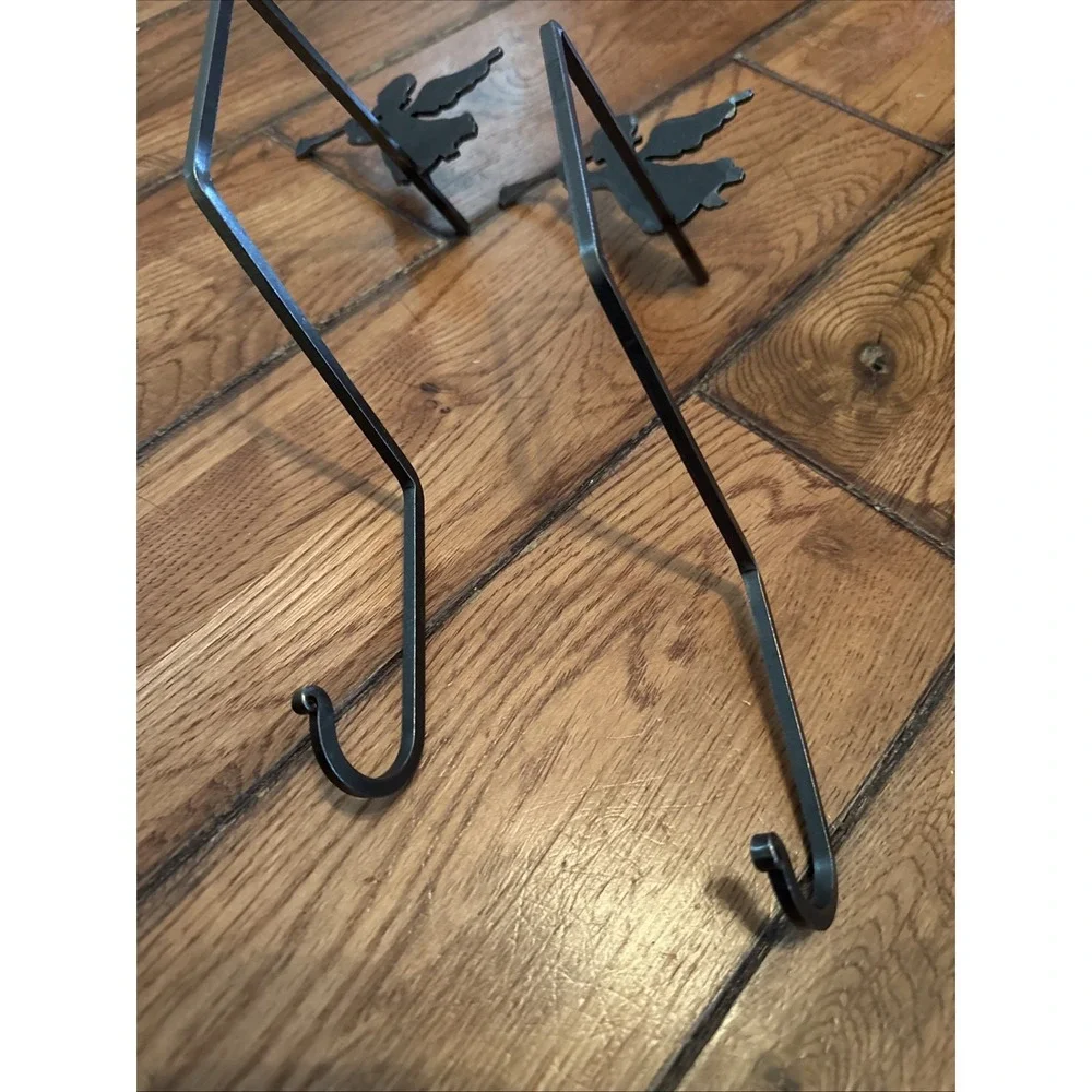 Rod Iron Angel Stocking Holder Garland Hook Black Rod Iron Set Of 2   12
